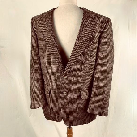 Burberry Jacket Sport Coat 40S Brown Wool Houndstooth Tweed Single Breasted